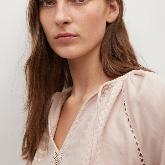 Mango Cotton Linen Blouse Embroidered New - Picture 4 of 8